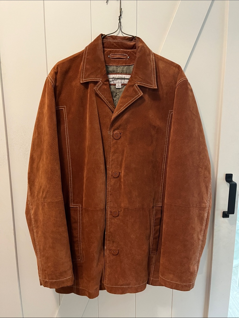Wilsons Leather Men's Suede Button-Front Shirt Jacket - Chestnut Brown
